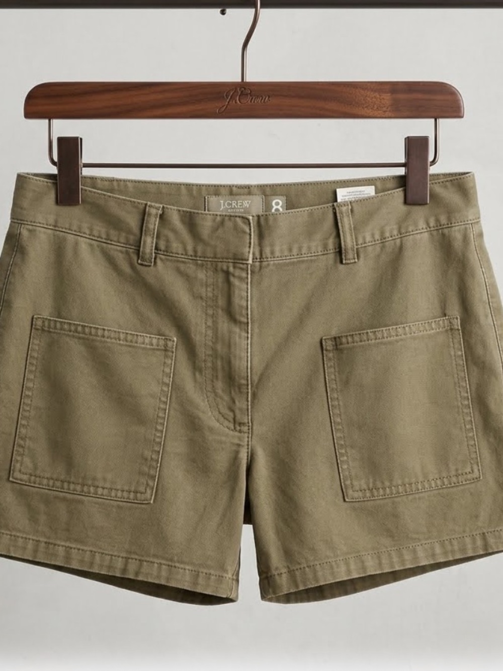 J. Crew Olive Green Cotton Utility Patch Front Pocket Shorts, 8